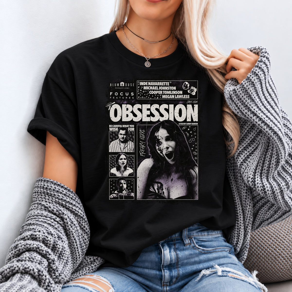 Vintage OBSESSION Movie T-Shirt, Frowning Nikki Graphic Tee, Gothic Horror Tee